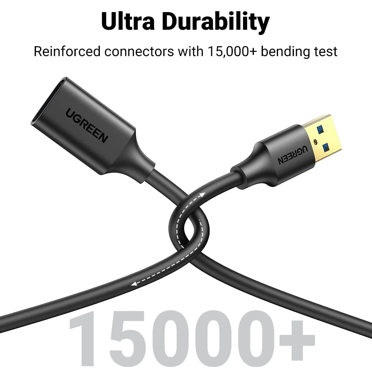 UGREEN 0.5M USB 3.0 Male To Female Gold Plated Extension Cable with 5Gbps Transfer Speed Compatible With PC, Game Consoles, Monitors (30125)