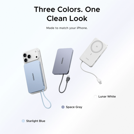 UGREEN MagFlow Air 75983 10000mAh Qi2 magnetic power bank, lunar white, three colours, one clean look