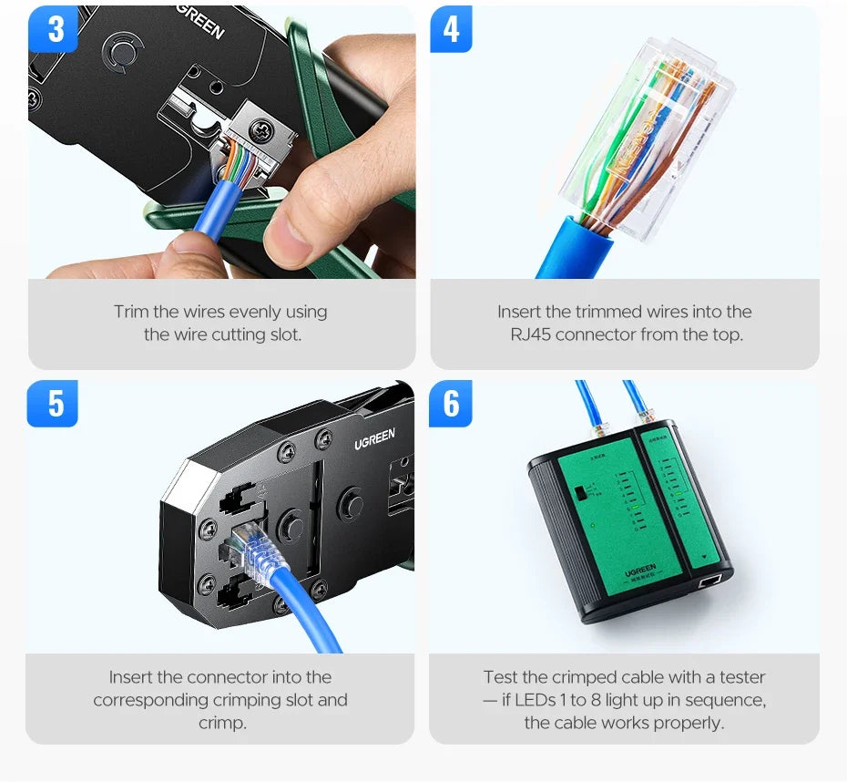 UGREEN NW304 RJ45 cable crimping step by step process