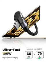 UGREEN 1M USB-C to USB-C Angled Cable 100W Fast Charging 5A PD Nylon Braided MacBook Pro iPad Pro Galaxy S21 70643 Ugreen