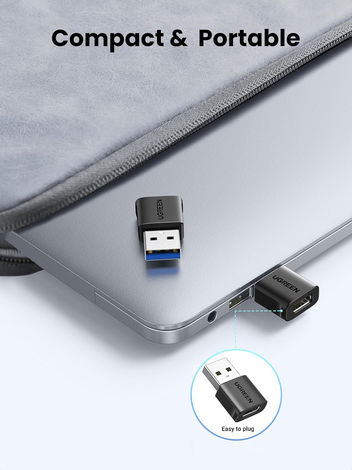 UGREEN 10Gbps USB to USB-C Adapter 3 Pack – Type-C Female to USB-A Male Fast Charge & Sync Converter (45299)