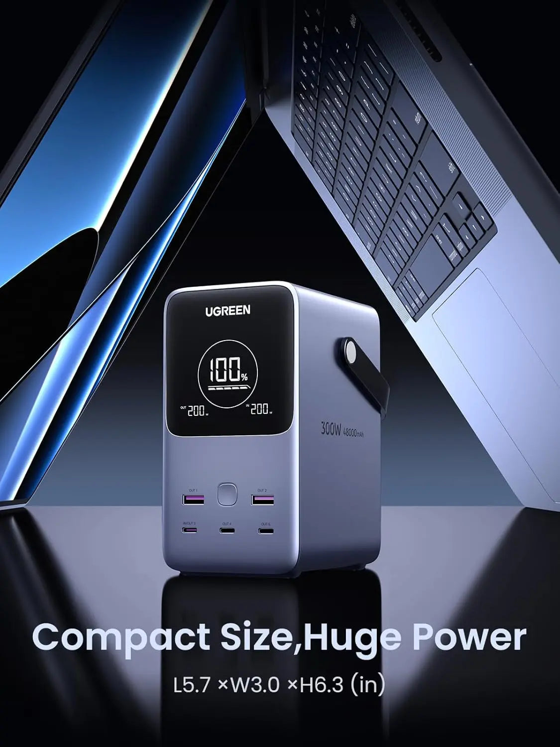UGREEN 300W 48,000mAh পোর্টেবল চার্জার পাওয়ার ব্যাংক স্মার্ট ডিজিটাল ডিসপ্লে, লাইটিং এবং SOS মোড সহ, 153Wh 5 পোর্ট USB C ব্যাটারি প্যাক আউটডোর ক্যাম্পিং এবং ল্যাপটপের জন্য হোম ব্যাকআপ এবং আরও অনেক কিছু (25286)