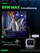 UGREEN Nexode RobotGaN 65W USB C Charger GaN Fast Wall Charger 3 Port 2x USB C 1x USB A iPhone 15 MacBook Galaxy (25685B)
