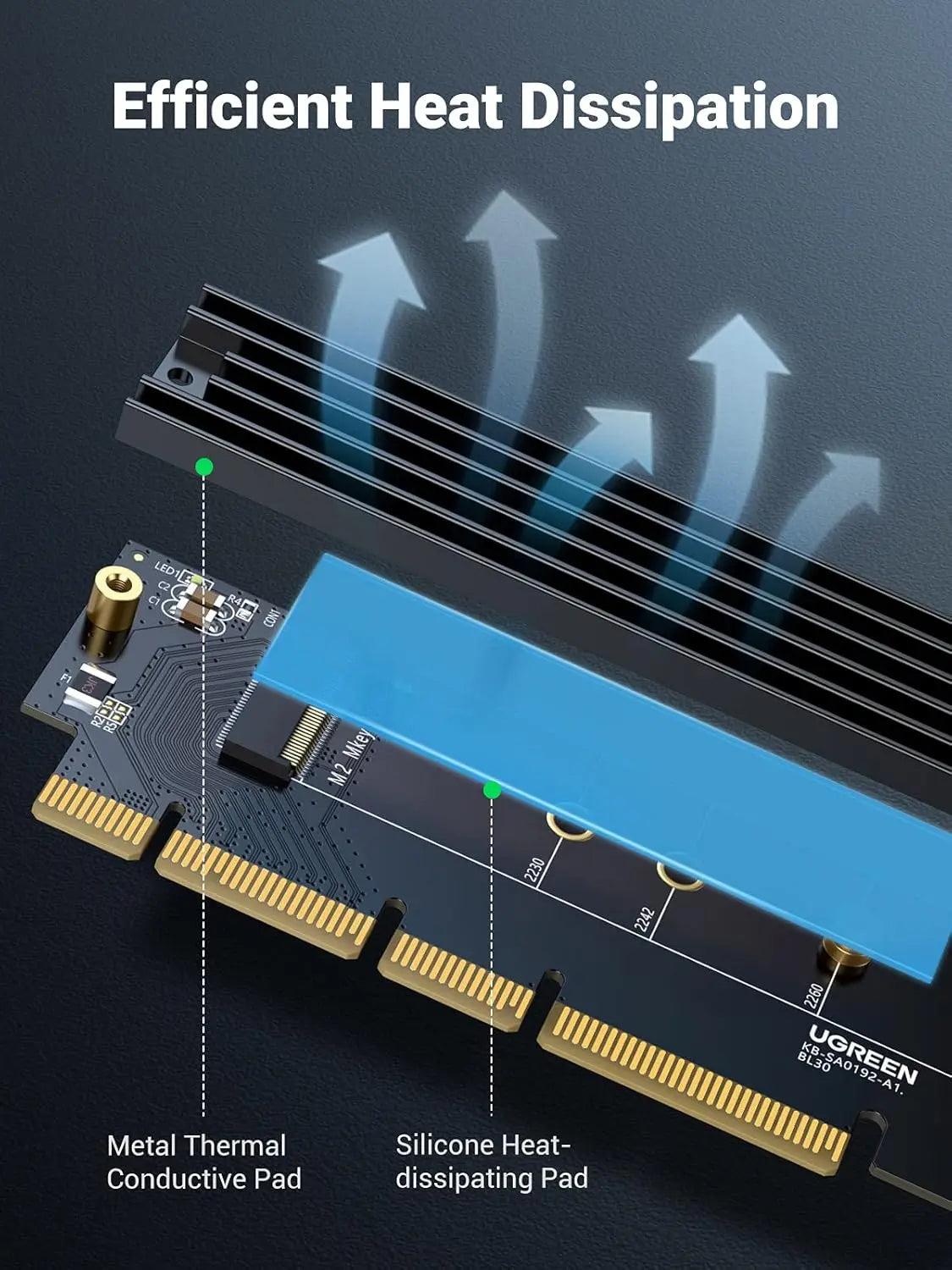 UGREEN NVMe PCIe অ্যাডাপ্টার PCle Gen4 x16 থেকে M.2 এক্সপ্যানশন কার্ড M.2 SSD থেকে PCIe 4.0 X16/X8/X4 কার্ড হিটসিঙ্ক M.2 PCIe কনভার্টার সহ থান্ডারবোল্ট 3 (30715) এর সাথে সামঞ্জস্যপূর্ণ