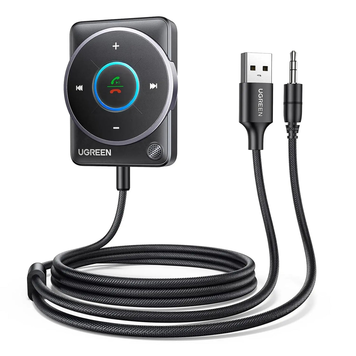 UGREEN 2024 Latest Bluetooth 5.4 Aux Car Adapter, [Enhanced Connection & Noise Cancellation], Bluetooth Aux Receiver with Nylon Braided Cable, Plug & Play for Car Music/Hands-Free Calls/Stereo Audio (35002) - Ugreen India
