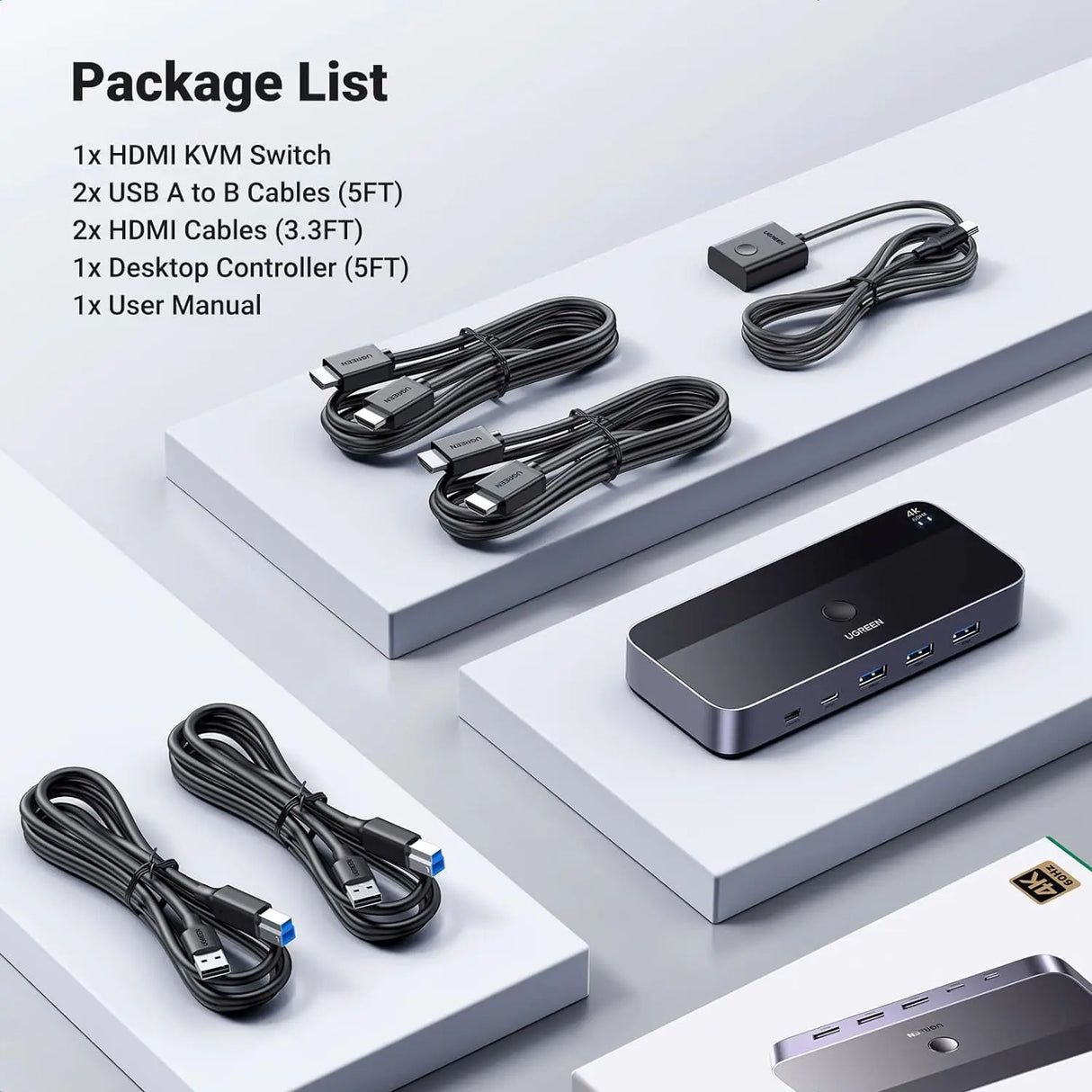 UGREEN USB 3.0 KVM Switch HDMI 2-in-1 4K 60Hz 3 USB-A 1 USB-C Ports Keyboard Mouse Monitor Share 2 Computers 15707