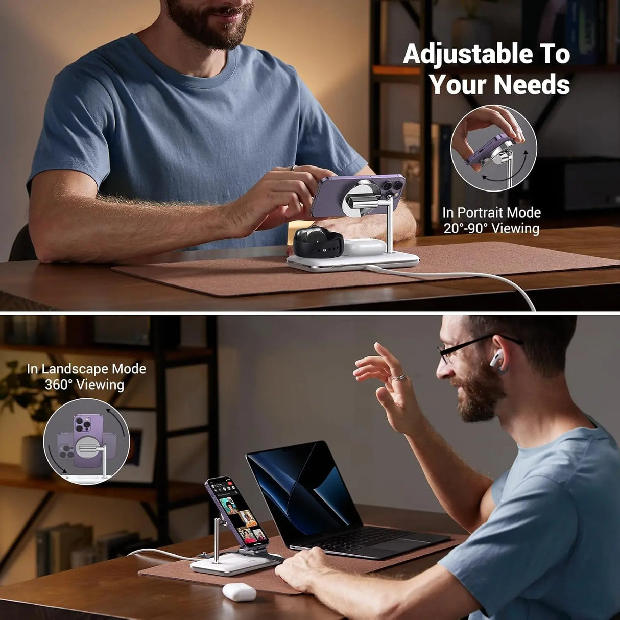 UGREEN 3-in-1 MagSafe Wireless Charging Station 25W Fast Magnetic Charger iPhone 15/14/13/12 AirPods Apple Watch Foldable White 90326