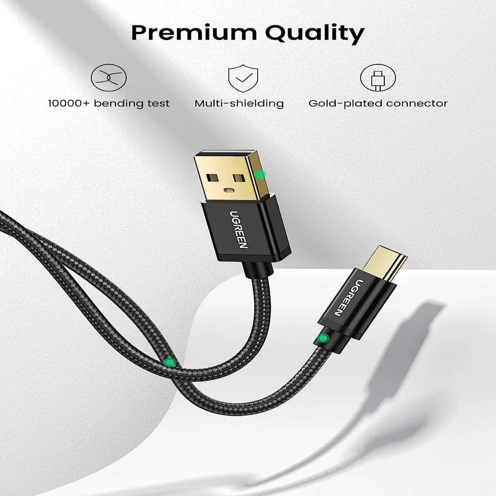 UGREEN 3m USB-A Male to USB-C Male Cable Braided Compatible for Samsung Galaxy S9 S8 S10 Plus Note 9 8, Nintendo Switch, GoPro Hero 7 6 5, LG G8 G7 V40 V20 V30 G6 etc., Pack Of 2 (50878P) - Ugreen India
