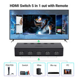 UGREEN HDMI Switch 5 in 1 Out 2.0 4K@60Hz Switcher with Remote 5 Port Selector Box Support 3D CEC HDR HDCP2.2 Compatible with PS5/4/3 Xbox Fire Stick, Black (90512) Ugreen India
