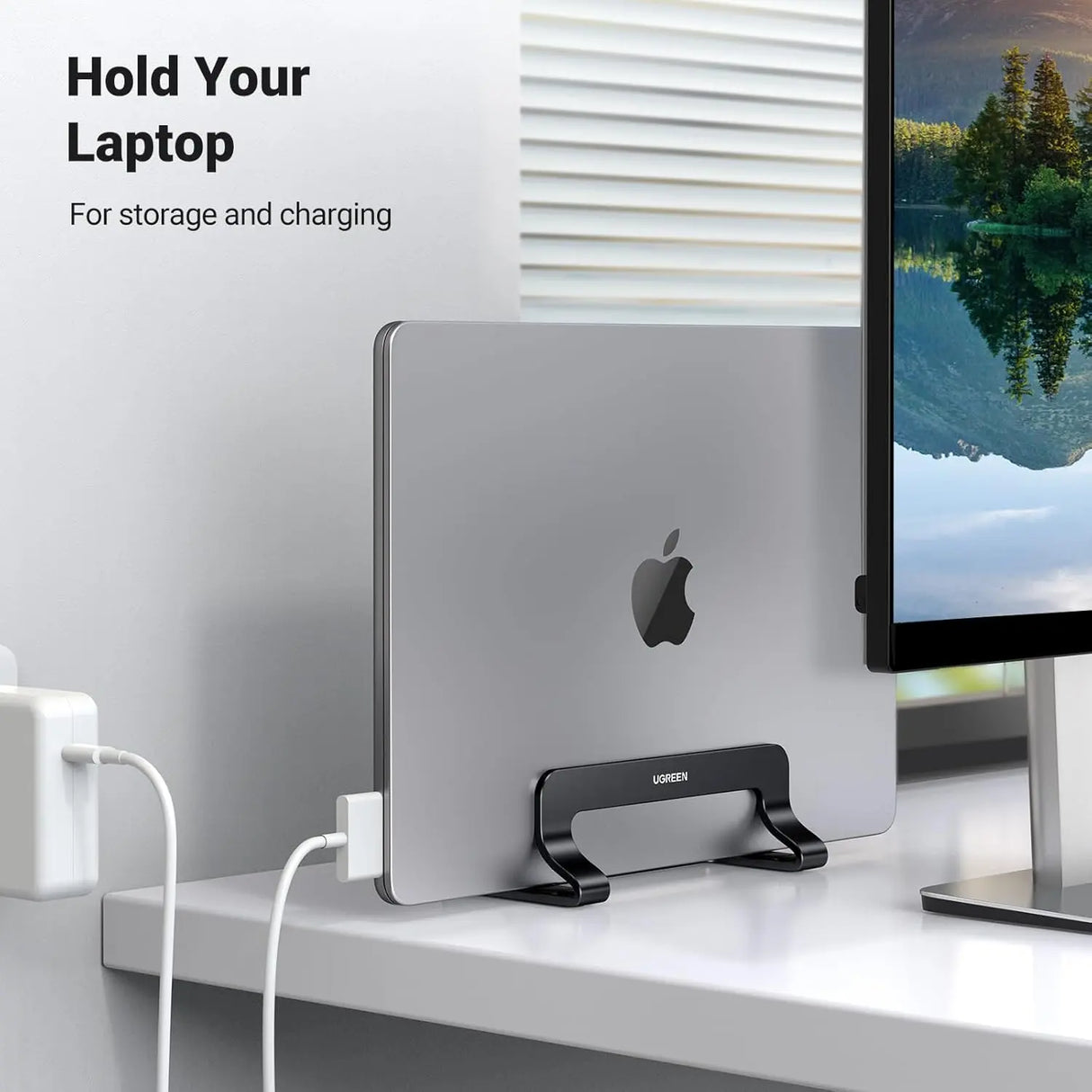 UGREEN Vertical Laptop Stand Holder for desk Adjustable, Aluminum Dock, Compatible with MacBook, Surface Book, Chromebook, up to 15.6 Inch, Black (25706) Ugreen India