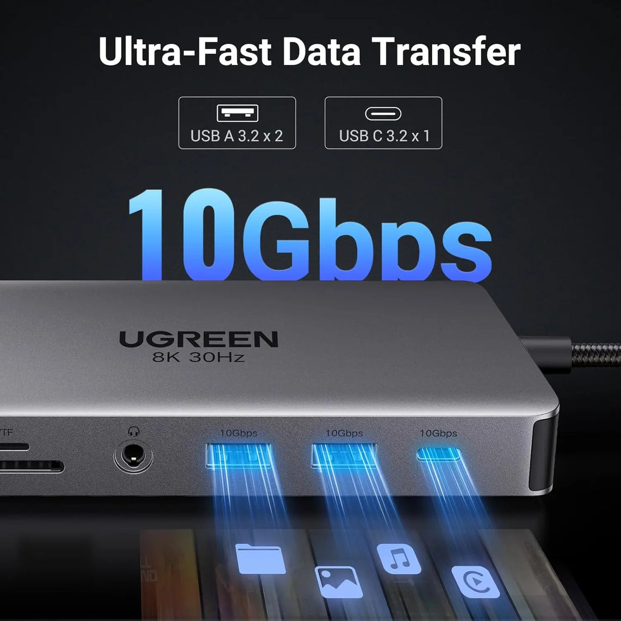 UGREEN 11 इन 1 USB C हब डुअल HDMI डॉकिंग स्टेशन, डुअल 4K@60Hz सिंगल 8K@30Hz, 10 Gbps USB पोर्ट, PD 100W, 1Gbps ईथरनेट, कार्ड रीडर(15965) 