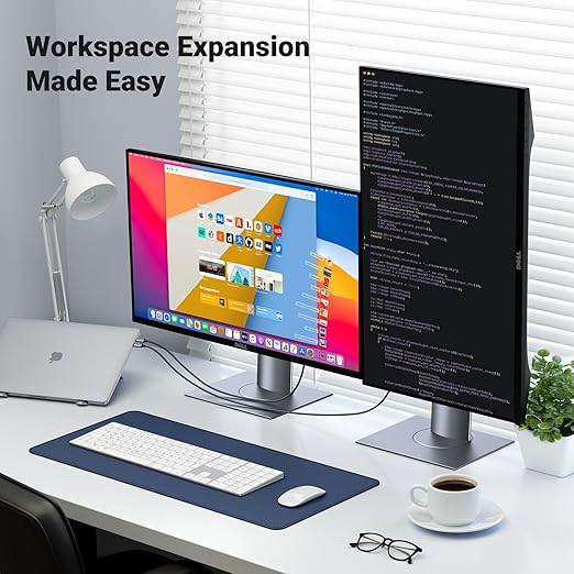 Original UGREEN workspace image showing a laptop and two external desktop monitors