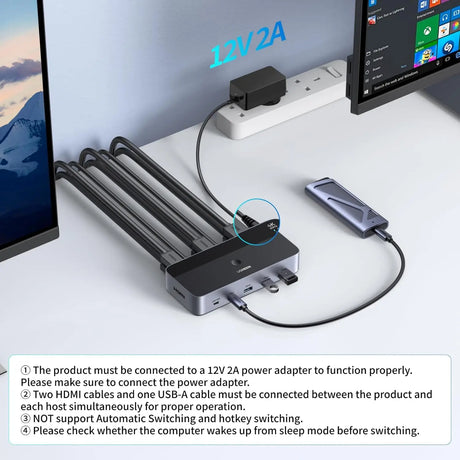 UGREEN HDMI KVM Switch 2 Monitors 2 Computers 4K@60Hz, with 4 USB 3.0 Ports for 2 Computers Sharing 2 Monitors Keyboard Mouse Printer with 4 HDMI Cables, 2 USB Cables, Power Adapter and Controller (55455) Ugreen