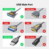 UGREEN 2M USB 2.0 to DB25 Female Parallel Printer Adapter Cable USB to Parallel Converter Inkjet Laser Printer Gray 20224