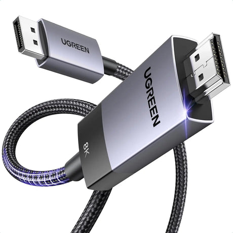 UGREEN 3.3FT/1M Unidirectional DisplayPort to HDMI Cable 8K@60Hz 4K@120Hz Active DP 1.4 to HDMI 2.1 Cord HDR, Dolby, HDCP2.3, DSC1.2a, 32.4Gbps Braided Compatible with Monitor, Dell, HP, HDTV, AMD NVIDIA (80395) - Ugreen India