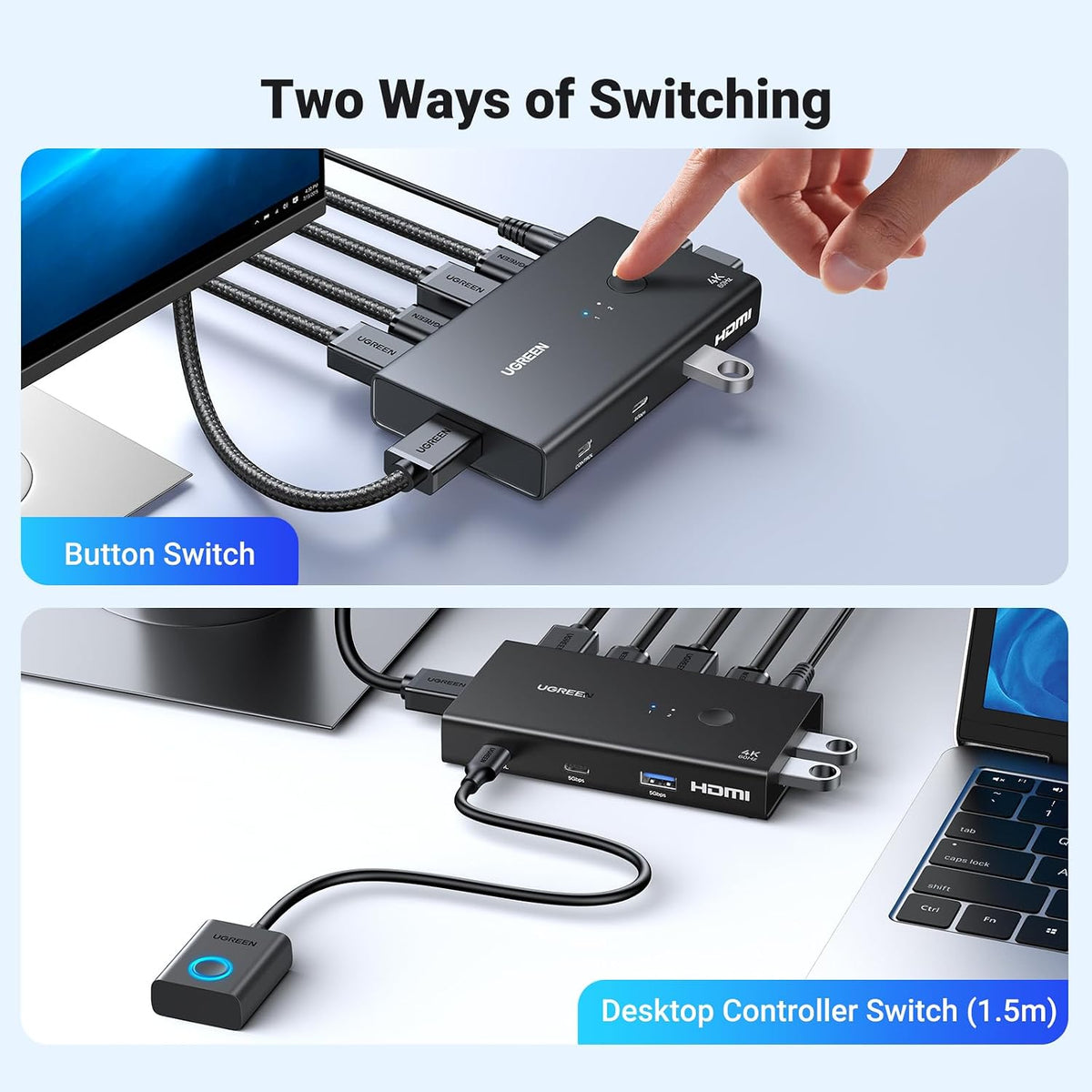 UGREEN 45452 KVM switch two ways of switching, button or desktop controller
