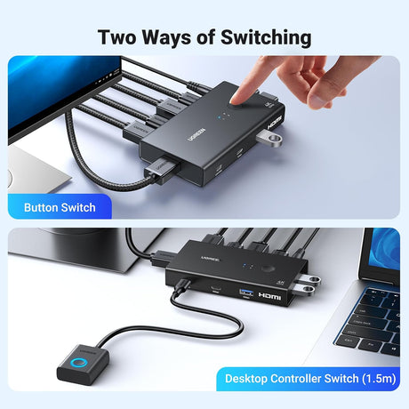 UGREEN 45452 KVM switch two ways of switching, button or desktop controller