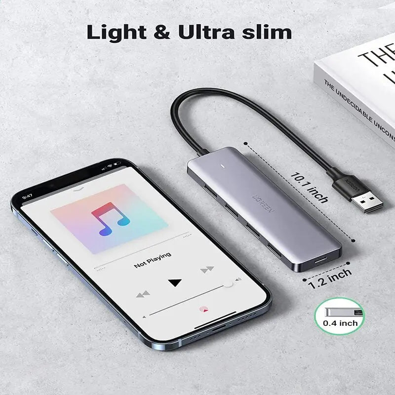 UGREEN 4 पोर्ट USB 3.0 हब 5V माइक्रो USB पावर के साथ MacBook Mac Pro Mini, iMac, Surface Pro, XPS, IdeaPad, MateBook X Pro, नोटबुक PC, USB फ़्लैश ड्राइव, मोबाइल HDD (50985) के लिए संगत