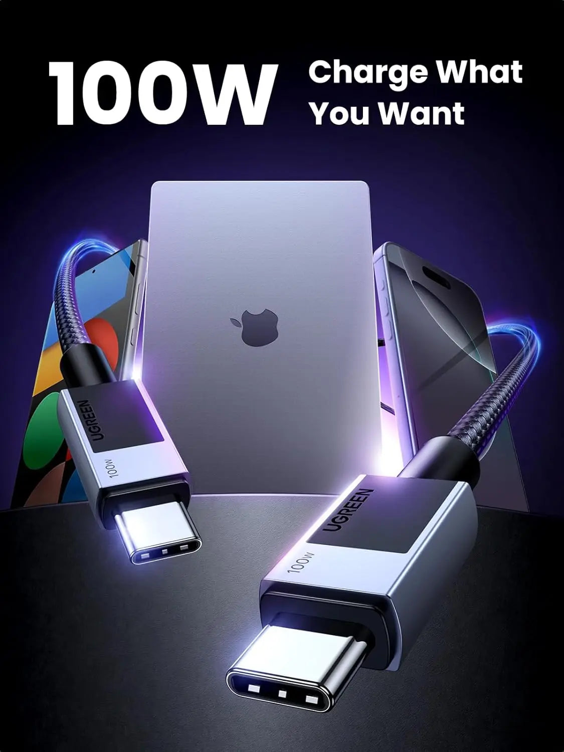 UGREEN 3M 100W USB C 2.0 কেবল, PD ফাস্ট চার্জিং কর্ড, iPhone 16 Pro Max/15, MacBook Pro, iPad Pro, Pixel 9/8 Pro, Galaxy S24 S23, Dell XPS, Switch, Steam Deck (45065) এর জন্য 480Mbps ডেটা ট্রান্সফার 