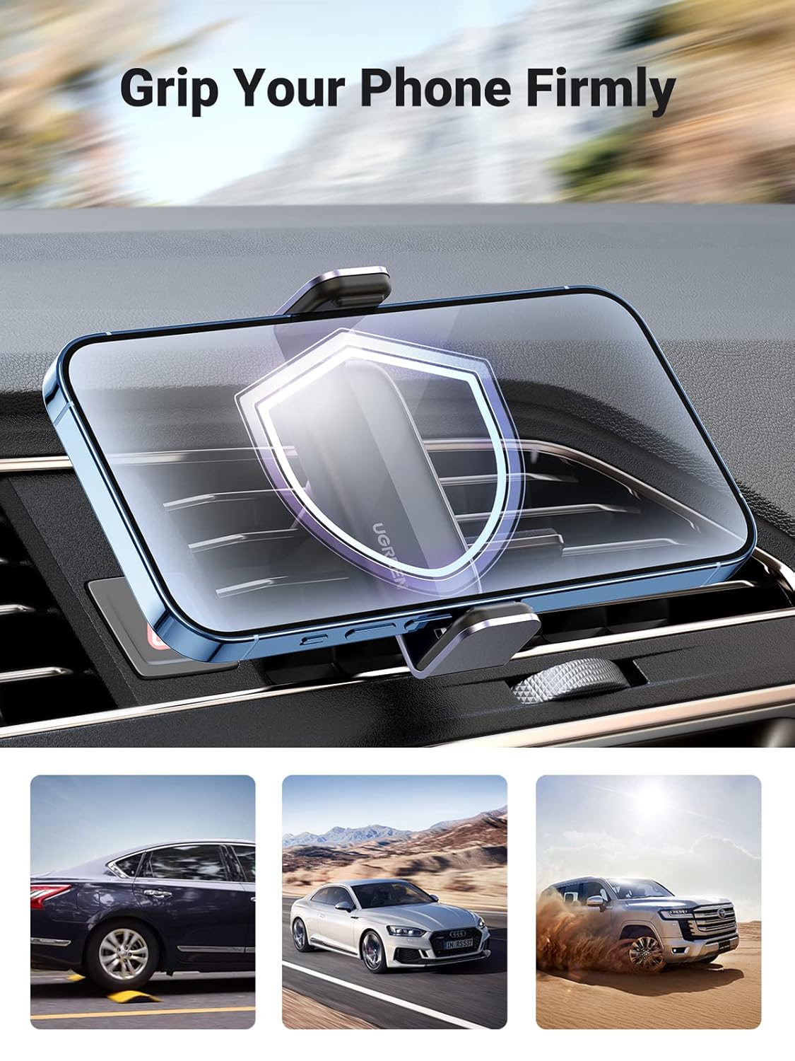 UGREEN Car Phone Holder Air Vent Cell Phone Mount Cradle 360 Degree Rotation Aluminum Arm Compatible with iPhone 13 12 Pro Max 11 X 8 7 Samsung Note 10 Galaxy S21 Ultra S20 S10(10422)