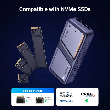 UGREEN 40Gbps M.2 NVMe Enclosure with Cooling Fan, Anti-Drop SSD Enclosure for MacBook, Aluminum M.2 Enclosure Support M/B+M Key Size 2280/2260/2242/2230 Compatible with Thunderbolt 3/4/USB4/3.2/3.1 (15976) - Ugreen India