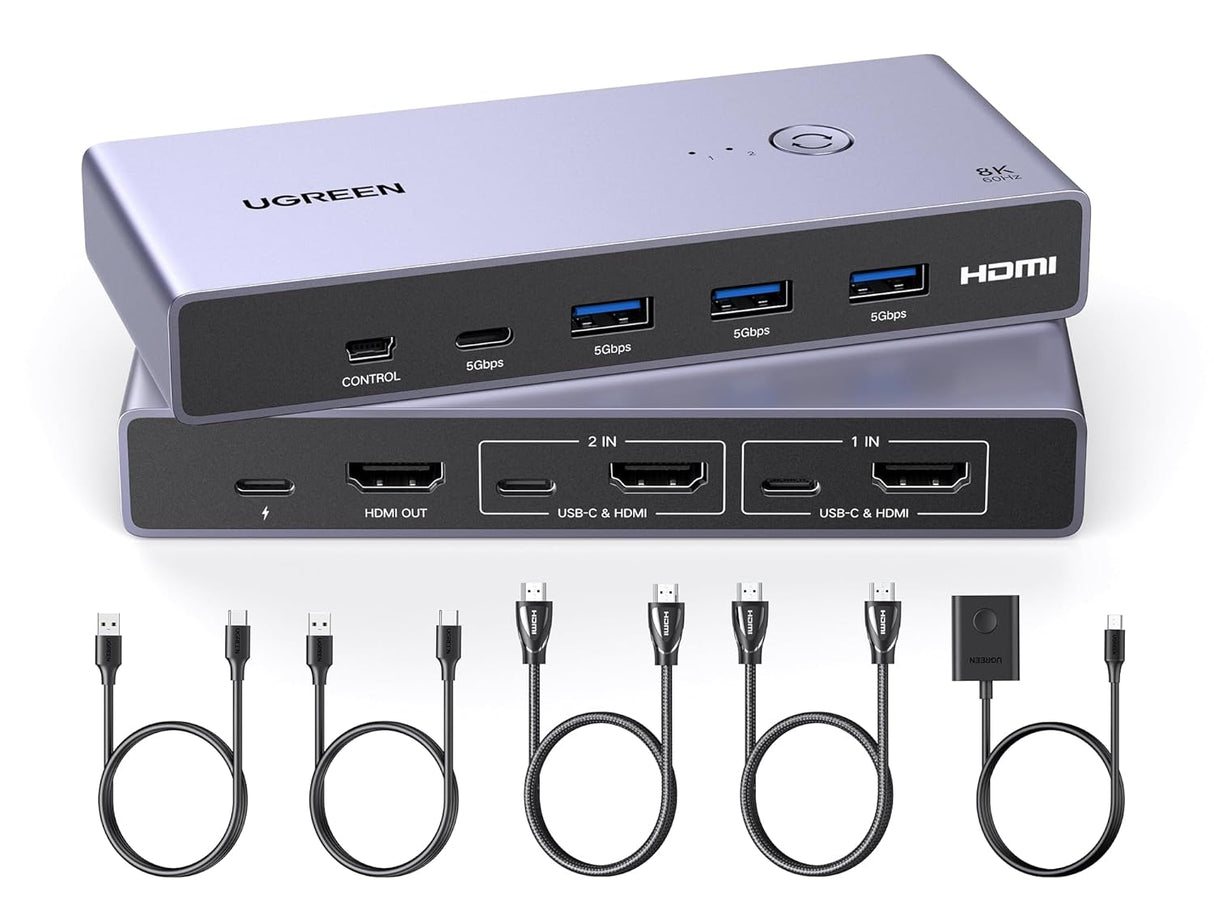 UGREEN CM692 HDMI 2.1 KVM Switch for 2 PCs & 1 Monitor – 8K@60Hz, 4-Port USB 3.0 (25961)