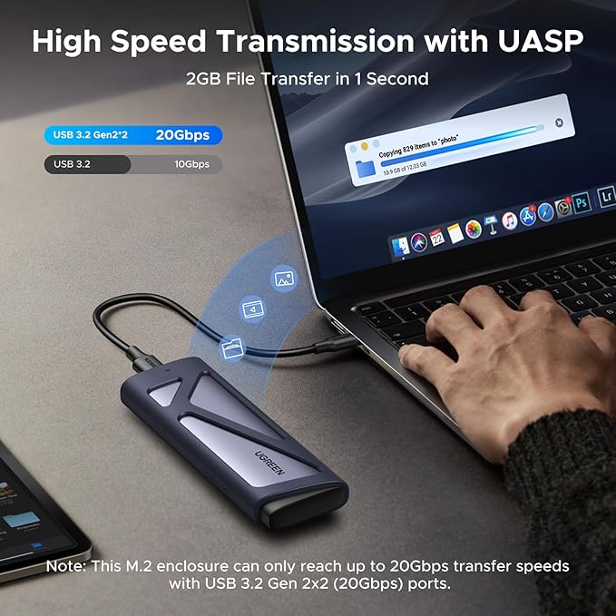 UGREEN M.2 NVMe SSD এনক্লোজার 20Gbps USB C 3.2 Gen 2 এক্সটার্নাল হার্ড ড্রাইভ কেস M Key B Key সামঞ্জস্যপূর্ণ স্টোরেজ (55150)