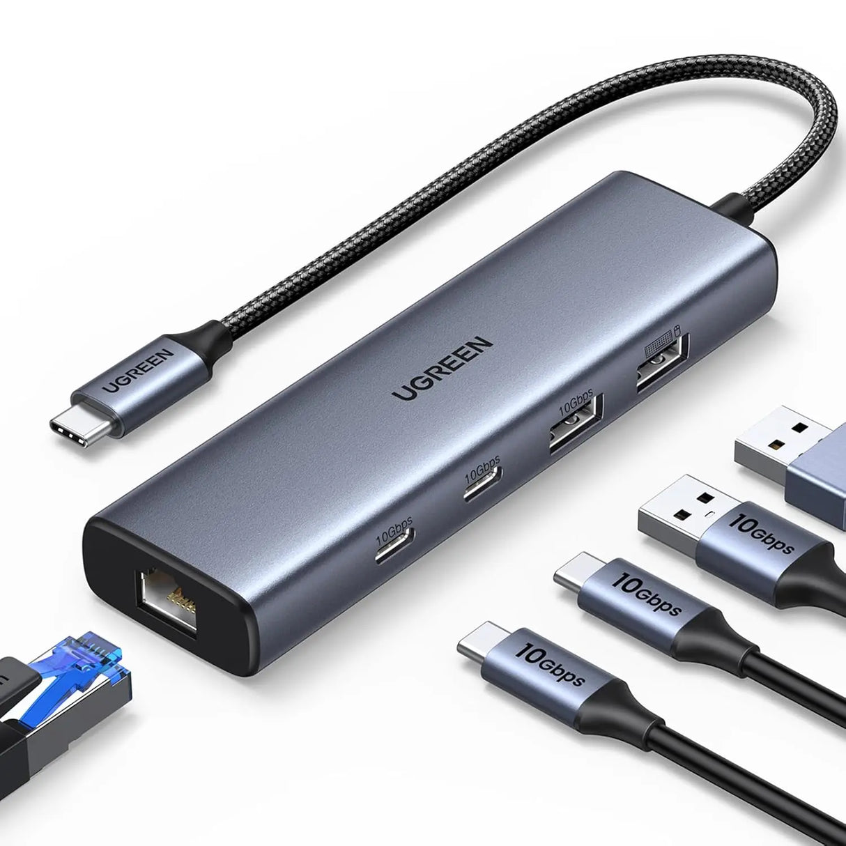 UGREEN USB C Ethernet Adapter 10Gbps 5-in-1 Hub 2 USB-C 3.2 USB-A Gigabit RJ45 Thunderbolt MacBook XPS iPad Pro (45320)