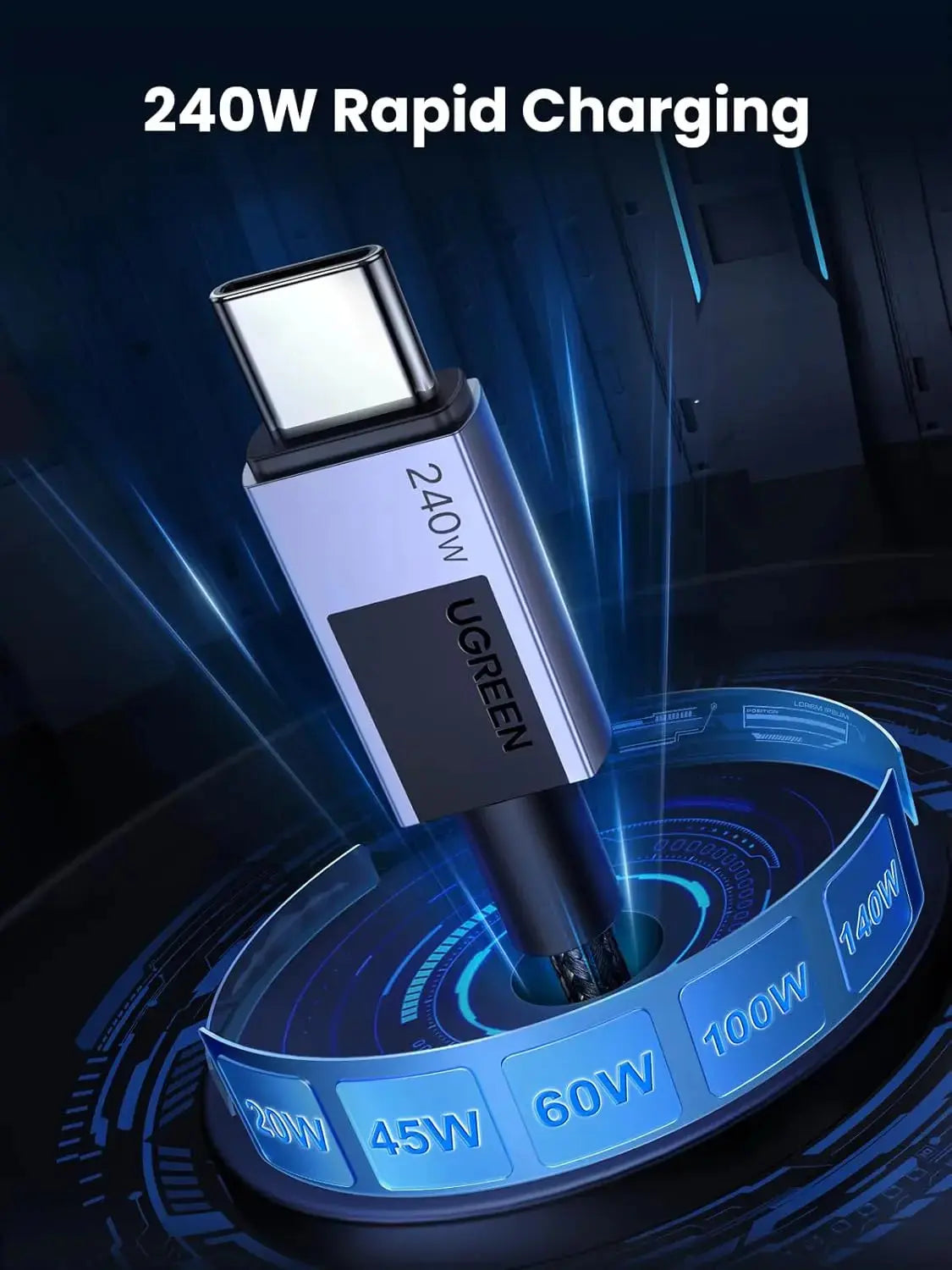 UGREEN 2M 240W USB C 2.0 Cable Fast Charging, Power Delivery Cord, 480Mbps for iPhone 16 Pro Max/15, MacBook Pro, iPad Pro, Dell XPS, Chromebook, Pixel 9/8, Galaxy S24/S23, Switch (45068) - Ugreen India