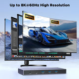 UGREEN 8K@60Hz HDMI KVM Switch for 4 Computers, HDMI 2.1, 4× USB 3.0 Ports (3× USB-A + 1× USB-C), Aluminum KVM, Desktop Controller, Includes 4 HDMI Cables + 4 USB Cables (55397)