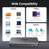 UGREEN 11 इन 1 USB C हब डुअल HDMI डॉकिंग स्टेशन, डुअल 4K@60Hz सिंगल 8K@30Hz, 10 Gbps USB पोर्ट, PD 100W, 1Gbps ईथरनेट, कार्ड रीडर(15965) 