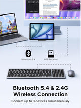 UGREEN 85513 Wireless Keyboard & Mouse Combo, 99-Key Bluetooth 5.4 / 2.4GHz Rechargeable Keyboard with Silent Mouse