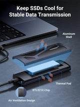 UGREEN NVMe M.2 এক্সটার্নাল SSD এনক্লোজার 10Gbps USB 3.2 অ্যালুমিনিয়াম টুল-ফ্রি কেস PCI-E NVMe রিডার USB C সাপোর্ট করে M এবং B&amp;M কী সাইজ 2230/2242 /2260/2280 SSD - কালো (15512) 