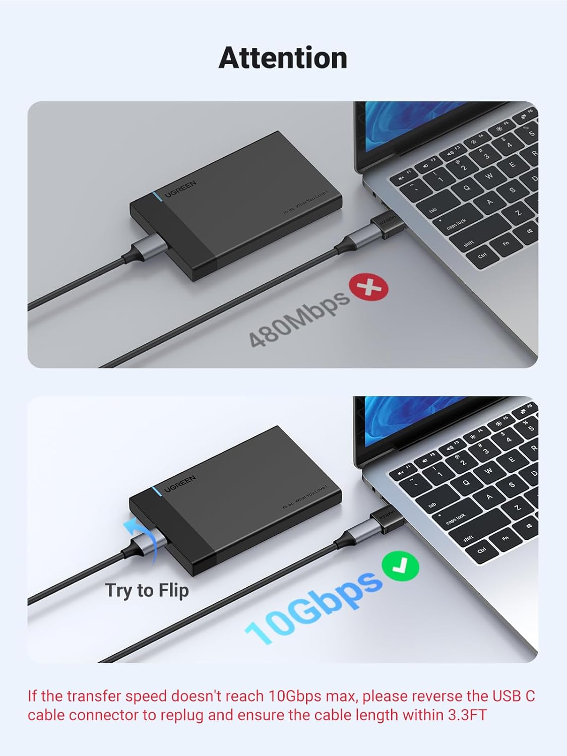 UGREEN 10Gbps USB to USB-C Adapter 3 Pack – Type-C Female to USB-A Male Fast Charge & Sync Converter (45299)