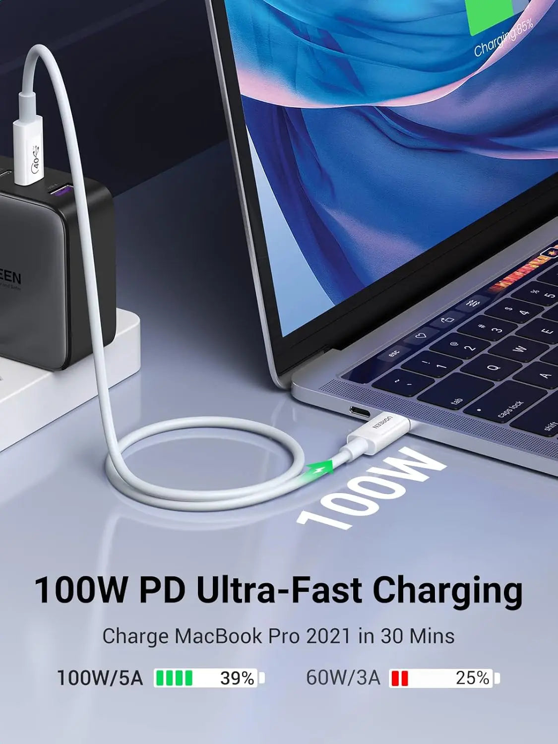 UGREEN USB 4.0 Cable 0.8M 100W USB C to USB C 40Gbps Data Transfer 8K Video PD Fast Charging MacBook iPad Dell XPS (40113)