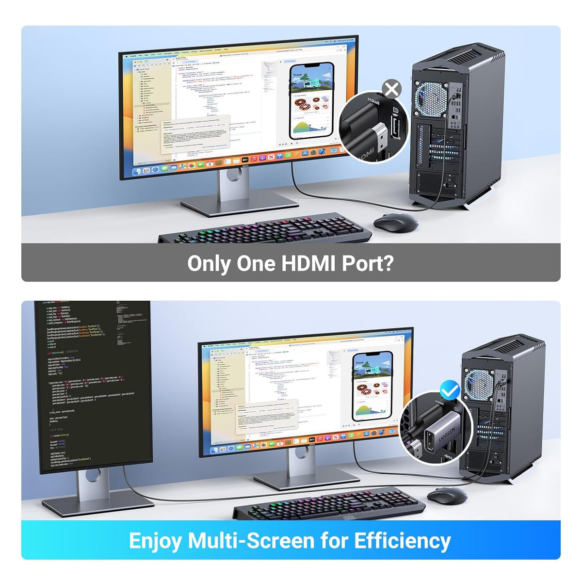 Unifirectional Monitor UGREEN 4K 2-Pack Adapter Unidirectional Display Port 1.2 to HDMI 1.4 M ...
