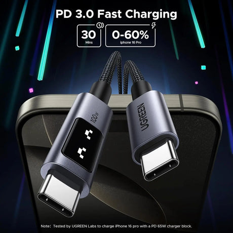 UGREEN 0.5M/1.6Ft 100W Uno USB C to USB C Cable Fast Charging Cable with LED Display for iPhone 16/16 Plus/16 Pro/16 Pro Max/15, MacBook Pro/Air, iPad Pro/Air, Galaxy S24 Ultra (45612) Ugreen India