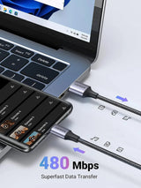 Ugreen 0.25m USB-A 2.0 Male to USB Type C Male কেবল নিকেল প্লেটিং/অ্যালুমিনিয়াম শেল/ব্রেইডেড (60124) 