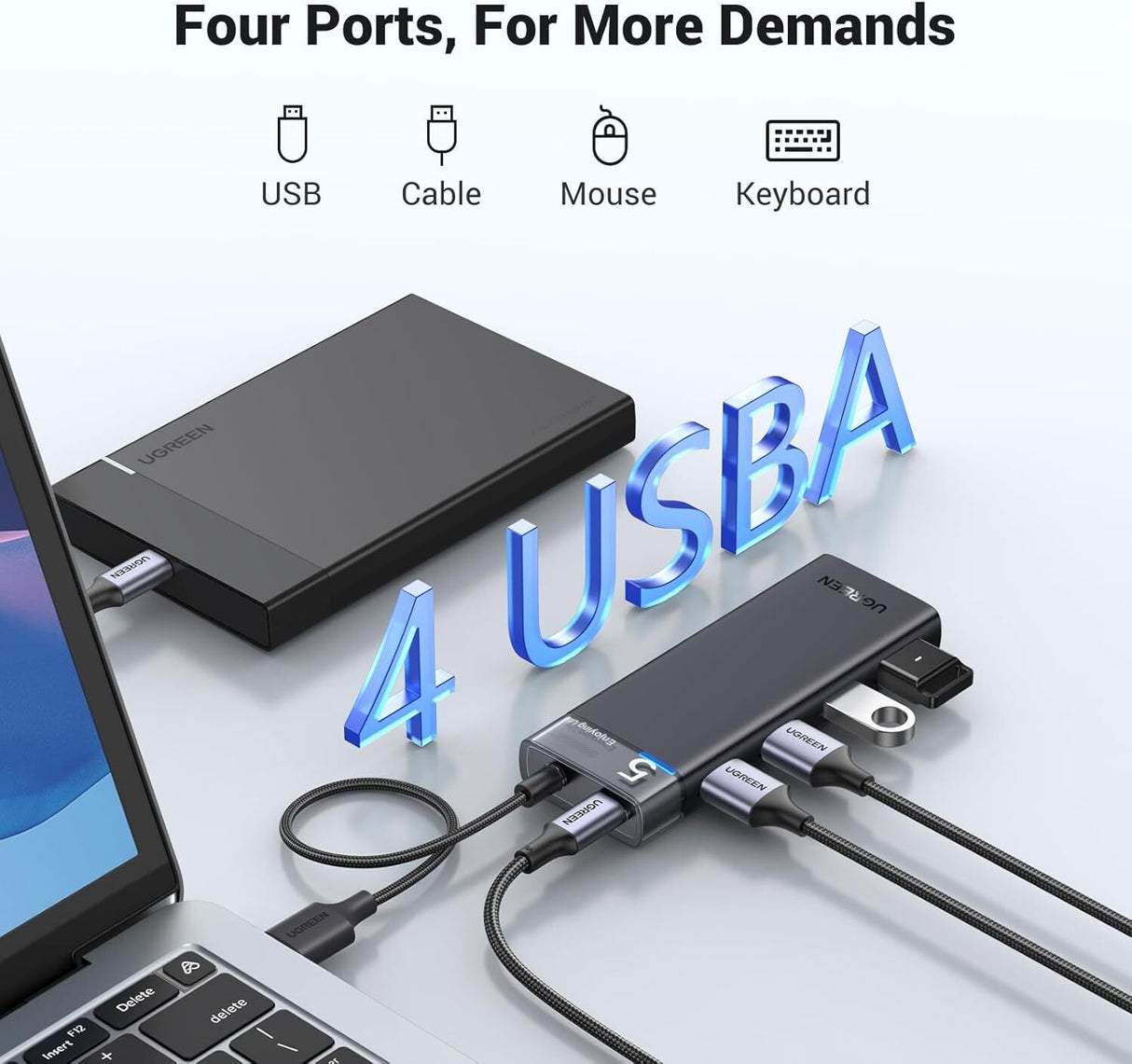 UGREEN 4-Port USB 3.2 HUB 5Gbps Data Transmission with LED Indicator USB C Power Supply for PC, Laptop, Flash Drive, Mobile HDD, Windows (15548)