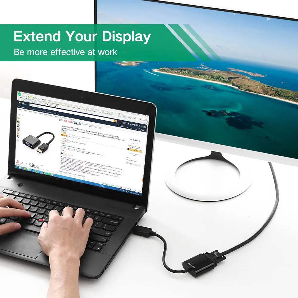 UGREEN DisplayPort to VGA Adapter DP Male to VGA Female Converter 1080P 60Hz Durable ABS Case Monitor Projector HDTV (20415)