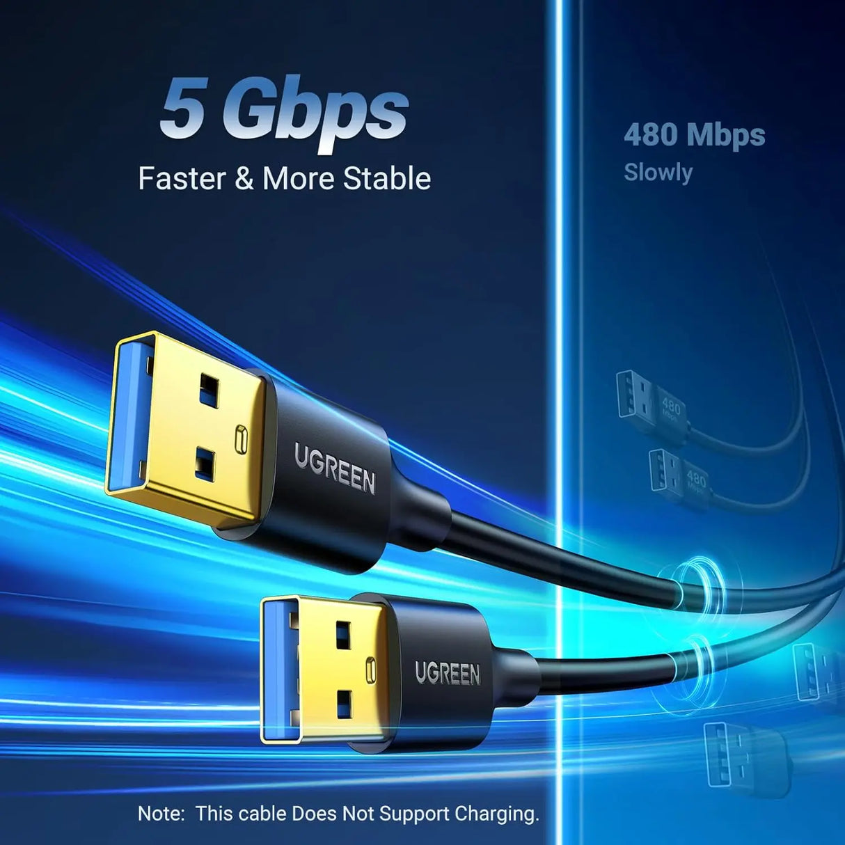 UGREEN USB 3.0 A Male to Male Cable 1M Data Transfer Hard Drive Laptop DVD Player TV USB Hub Monitor Camera Set (10370)