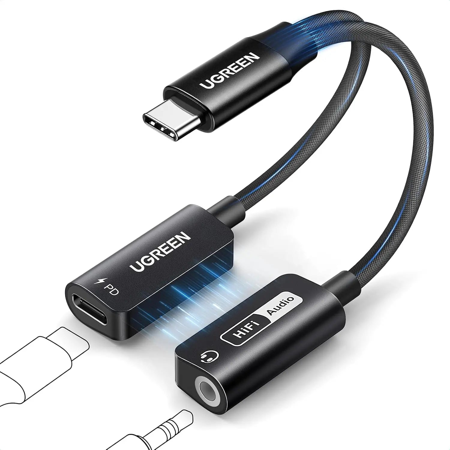 UGREEN 25837 magnetic USB-C to 3.5mm audio adapter charger 2-in-1 with PD 60W fast charging