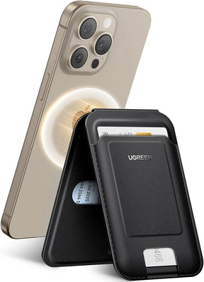 UGREEN Magnetic Phone Card Holder Leather Wallet Stand iPhone 15 14 13 12 Series Minimalist Not Mini Compatible Black (45165) Ugreen