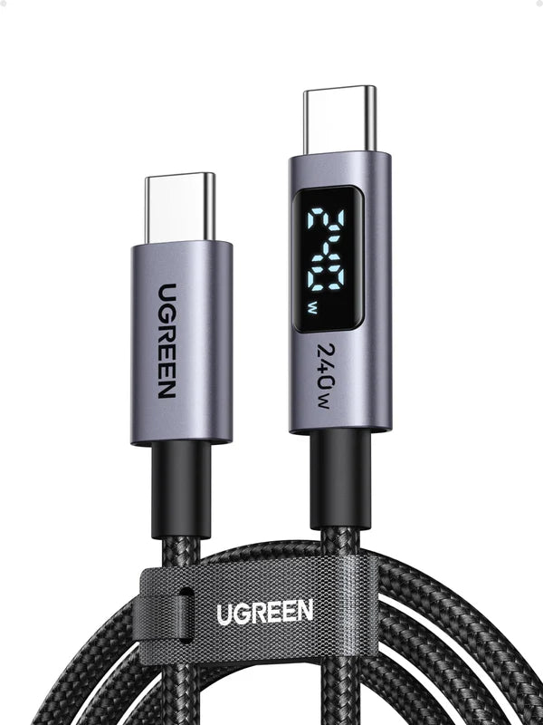 UGREEN 2m 240W USB C to USB-C Cable with Digital Display PD 3.1 Type C to C Fast Charging Cable Compatible with MacBook Pro M4/Air, iPad Pro 2025, HP EliteBook, iPhone Air/17/16, GalaxyS25 (65867)