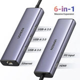 UGREEN 6-in-1 USB-C Multiport Docking Station 1000Mbps Ethernet 4K HDMI 100W PD 3x USB-A 3.0 MacBook iPad Pro Surface Laptop 15598