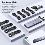 UGREEN 8K@60Hz HDMI KVM Switch for 4 Computers, HDMI 2.1, 4× USB 3.0 Ports (3× USB-A + 1× USB-C), Aluminum KVM, Desktop Controller, Includes 4 HDMI Cables + 4 USB Cables (55397)