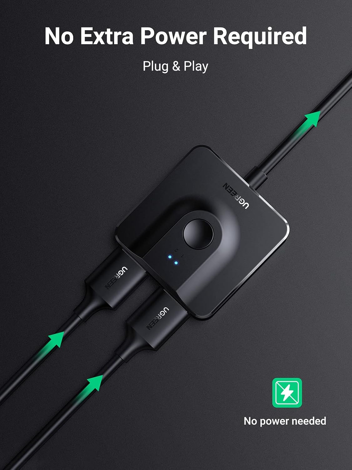 UGREEN HDMI 2.0 4K 60Hz 2 In 1 Out Switch, Bi-Directional with 1M HDMI Cable Support 4K 3D Compatible with Xbox PS4 PS5 Blu-Ray Player TV Stick Monitor(70607)