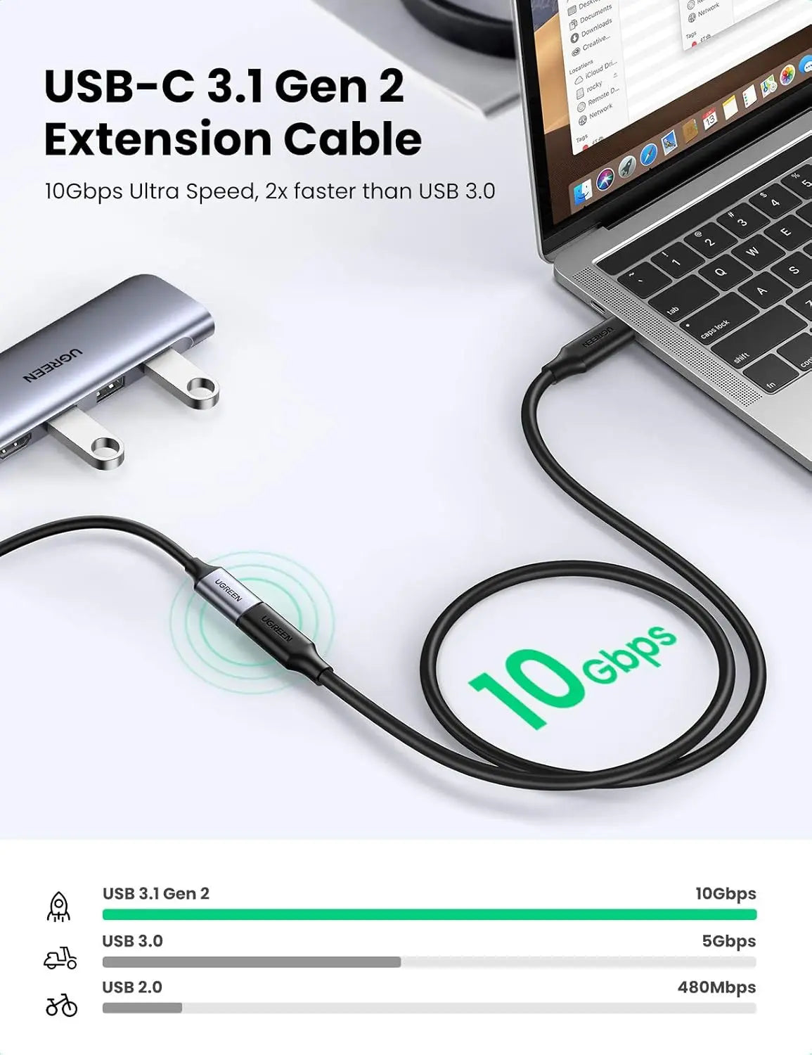 UGREEN USB Type C 3.2 Extension Cable 1M Male to Female Fast Charging 10Gbps Thunderbolt 3 MacBook iPad Dell XPS (10387)