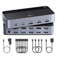 UGREEN HDMI KVM Switch 2 Monitors 2 Computers 4K@60Hz, with 4 USB 3.0 Ports for 2 Computers Sharing 2 Monitors Keyboard Mouse Printer with 4 HDMI Cables, 2 USB Cables, Power Adapter and Controller (55455) Ugreen