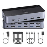 UGREEN HDMI KVM Switch 2 Monitors 2 Computers 4K@60Hz, with 4 USB 3.0 Ports for 2 Computers Sharing 2 Monitors Keyboard Mouse Printer with 4 HDMI Cables, 2 USB Cables, Power Adapter and Controller (55455) Ugreen